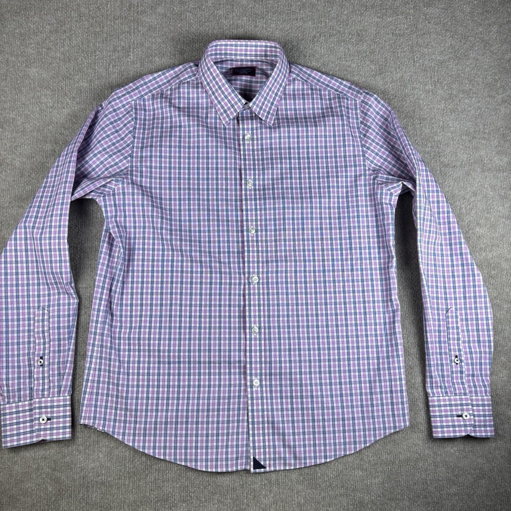UNTUCKit Mens Large Slim Fit Wrinkle Free Purple Plaid Button Shirt Cotton